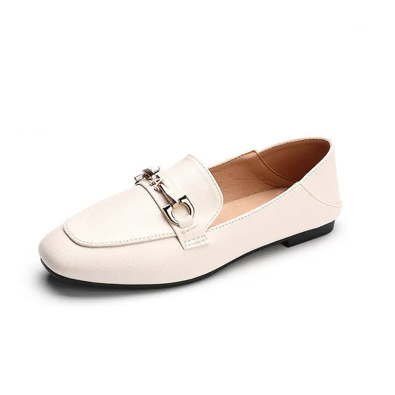 

Women's single shoes real soft leather shoes women's slip-on non-slip flat British style casual loafers soft sole lazy toe shoes