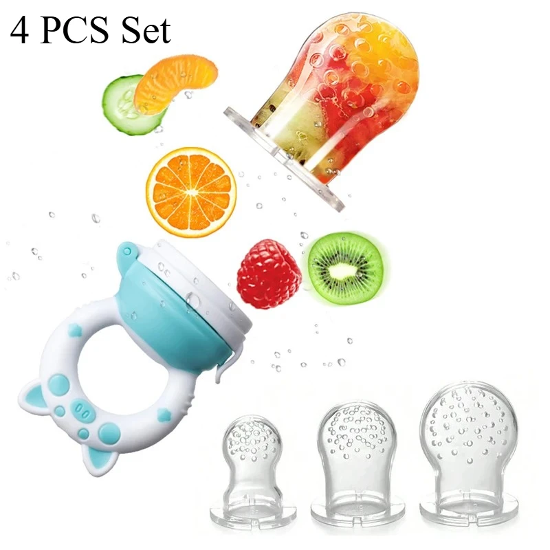 4pcs/set Silicone Fruit & Vegetable Feeder for Infants and Toddlers 6-36 months Food Grade Teething & Feeding Pacifier