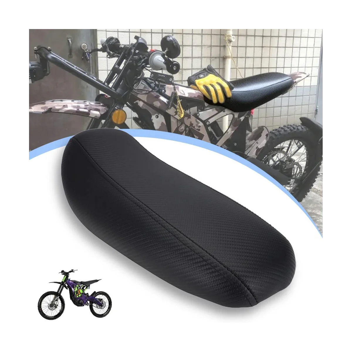 

Motorcycle Rear Seat ,Widen and Heightened Cushion Pad for Surron Sur Ron Light Bee X/S Electric Dirt Bike, Carbon Fiber