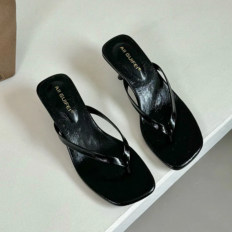 Modische Damen-Sandalen mit eckiger Zehenpartie, 4 cm Absatz, Pantoletten, Sommerschuhe, lässige Flip-Flops, dünne Absatzschuhe, Pumps – Detail 3