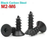 10/ 20/ 50/ 100pcs M2 M2.3 M2.6 M3 M4 M5 M6 Black Carbon Steel Hexagon Hex Socket Flat Countersunk Head Self Tapping Screw