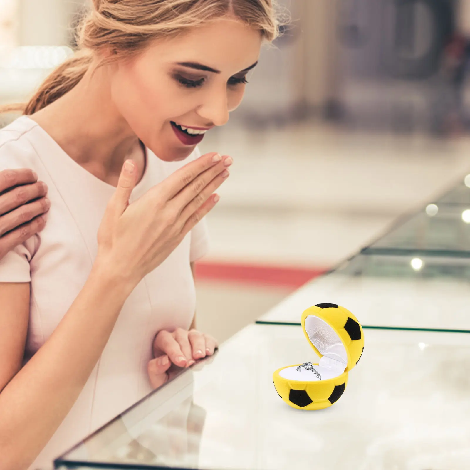 

2Pcs Soccer Shape Ring Box Small Jewelry Storage Case Portable Wedding Engagement Proposal Gift Ring Ear Studs Organizer