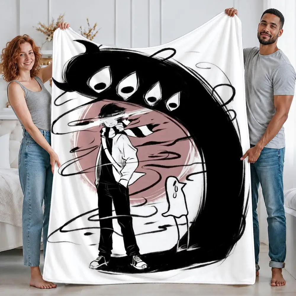 Dark Manga Goodnight Punpun Throw Custom Printed Flannel Fleece Blanket for Sofa Bed Office Travel & Camping
