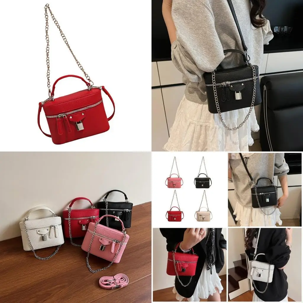 

Compact Shoulder Bag PU Handbag For Women Modern Chain Strap Crossbody Bag
