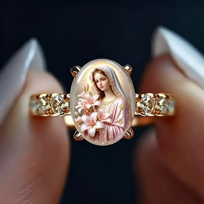 Bohemian Ladies Golden, Last Supper Scene Oval Ring, Fashion Jewelry Everyday Wear