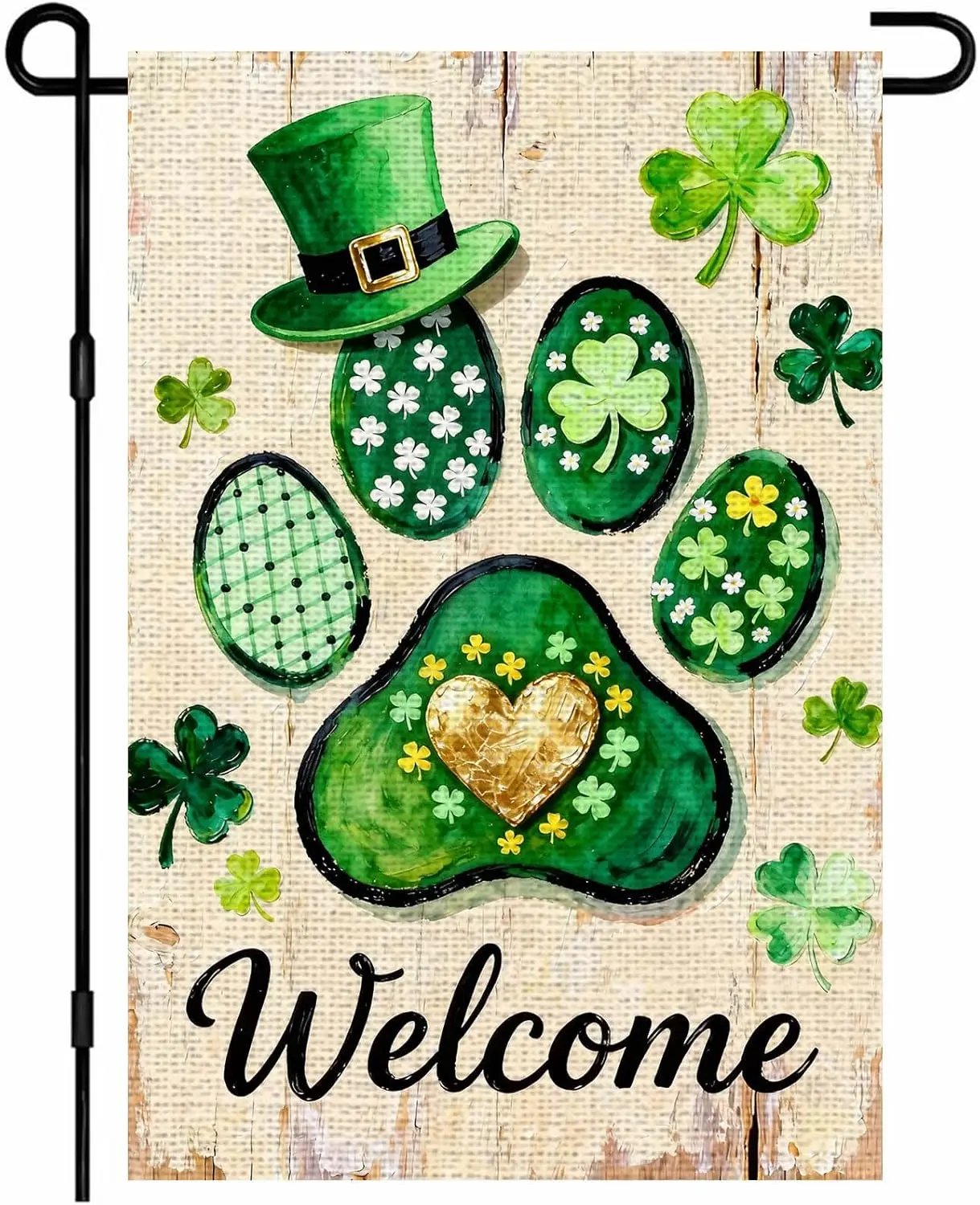 IVN Burlap St Patricks Day Garden Flag 12x18 Inch Double Sided Yard Flags Welcome Shamrock Paw Print Hat Linen Small Flags G ZZM