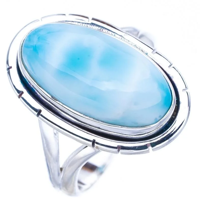 StarGems® Natural Larimar Handmade 925 Sterling Silver Ring 8 F1595