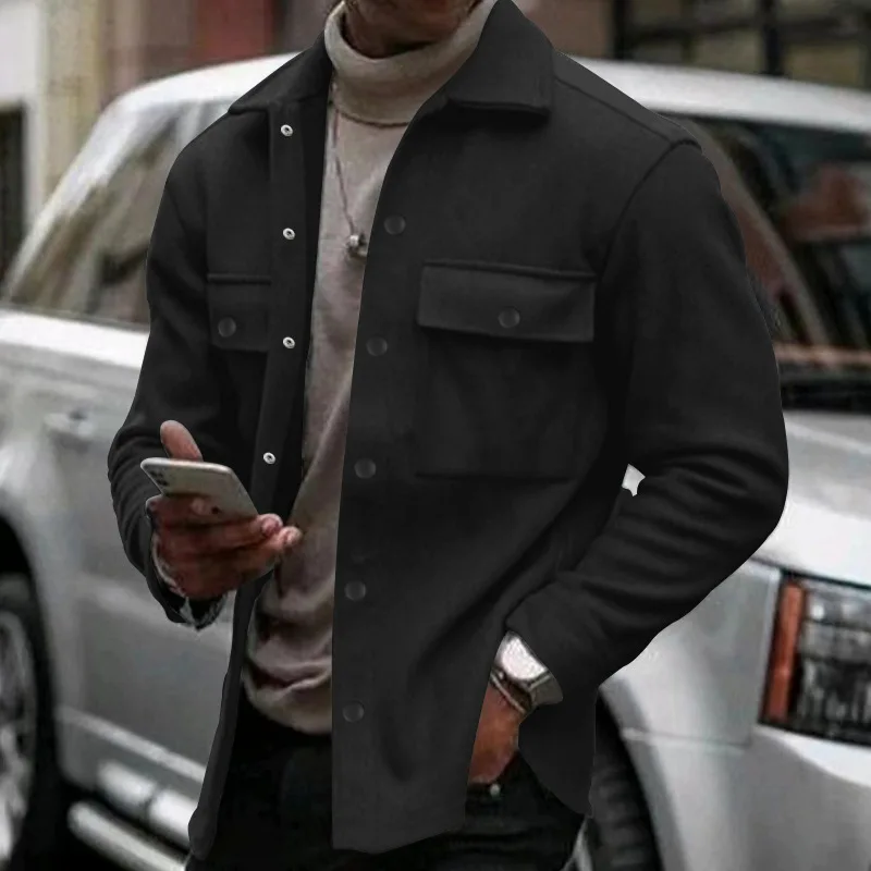 Men'S Spring And Autumn Medium Thin Fleece-Lined Shirt，Multi-Pocket Workwear Jacket，Casual Outdoor Turn-Down Collar Shirt。