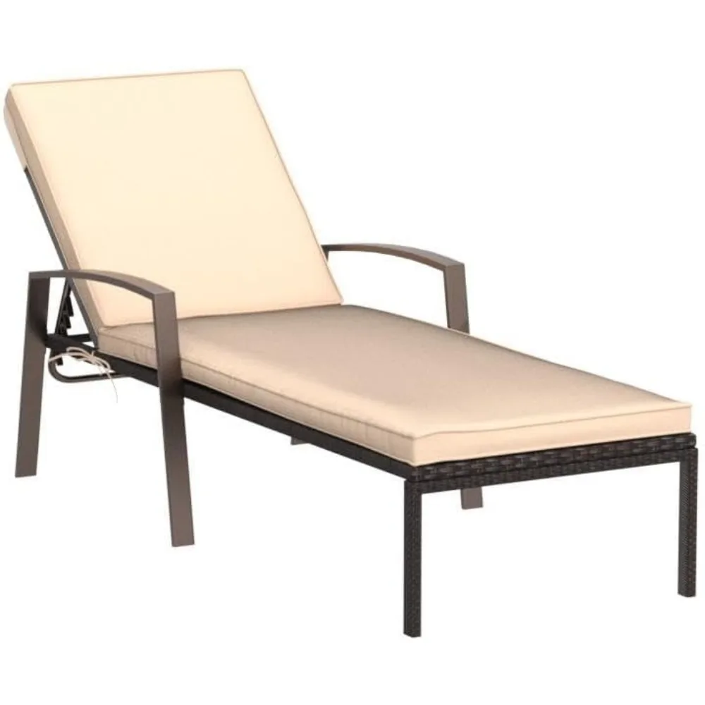 8512 Pieces, Chaise Thickened Cushion, PE Rattan Steel Frame Pool Lounge Chair Set for Patio Backyard Porch Garden Poolside