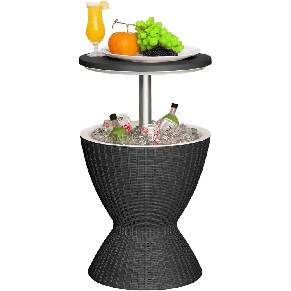 Portable Outdoor 8 Gallon Cooler Table with Side Table, 3-in-1 Rattan Style, Sturdy, Waterproof & UV-Resistant, Easy Assembly &