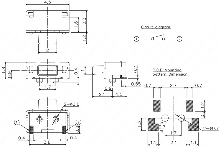 휴대폰 단추 사이드 푸시 마이크로 단추 라이트 터치 스위치, 순간 택트 스위치, SMD PCB 장착, 2X 4mm, 3X6X3.5mm, 50 개