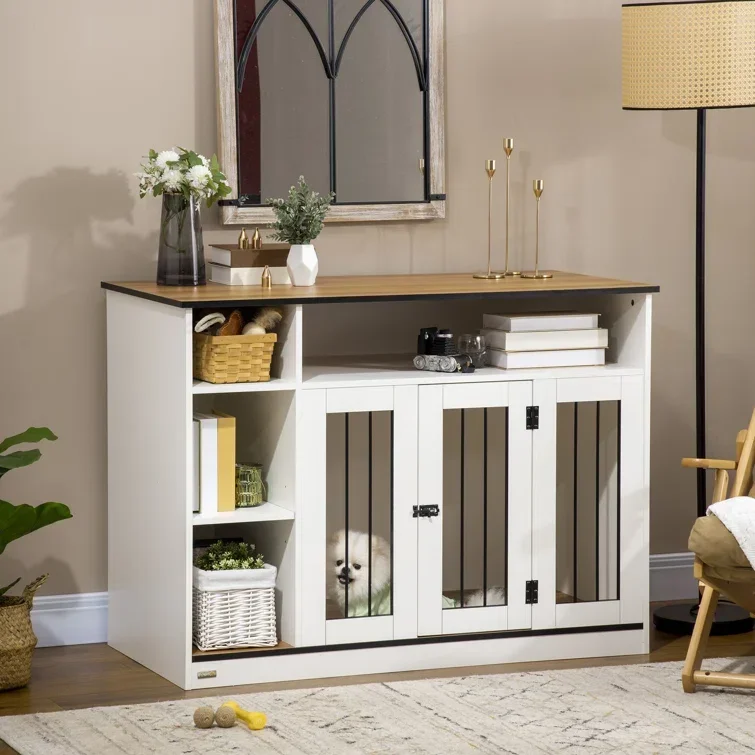 

z Dog Crate corner cabinet with Storage Featuring an end table design with three small shelves dog kennel furniture