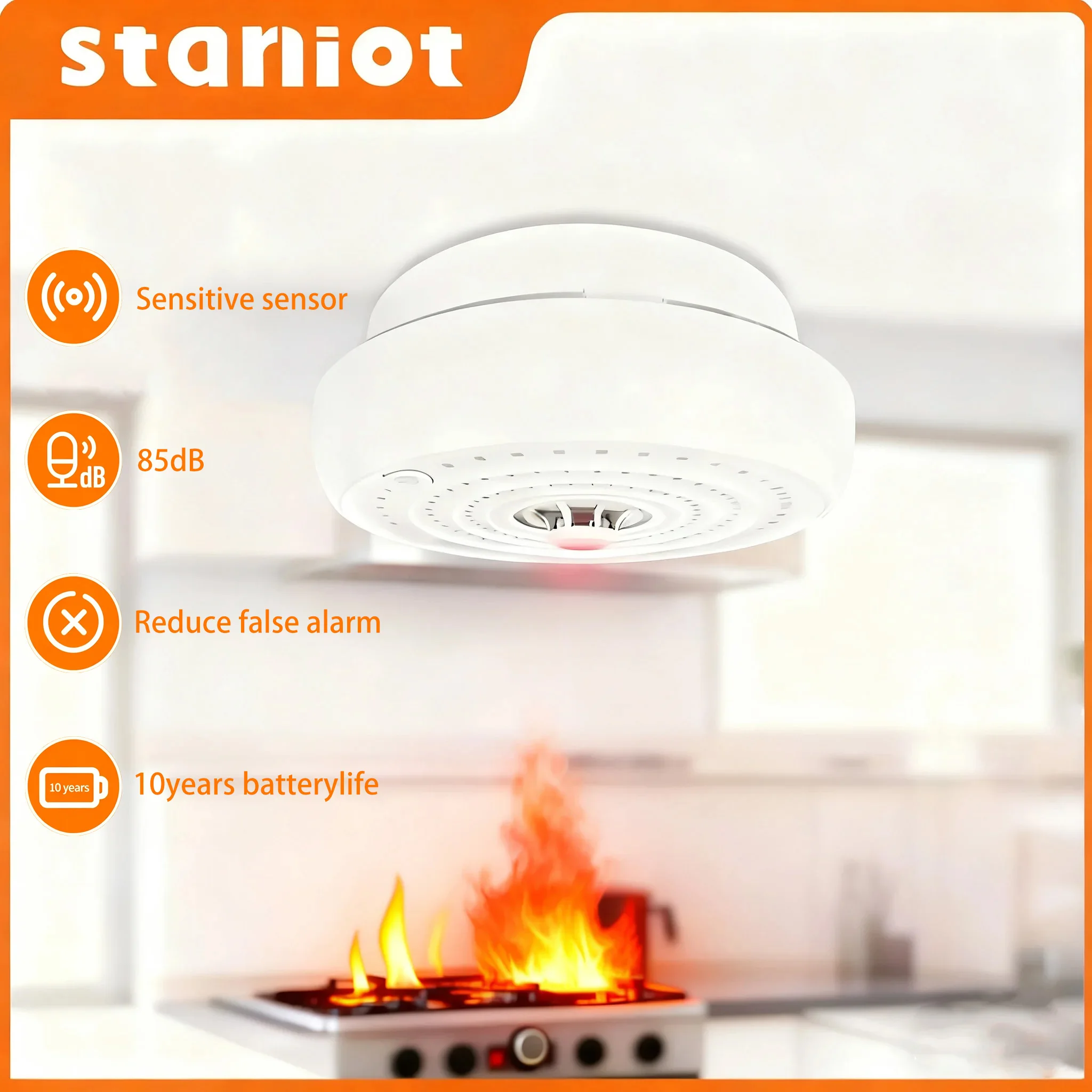 

Staniot Temperature Sensor 433MHz Heat Detector 85db High Decibel Staniot Alarm Accessories Wireless Home Security System Alarm