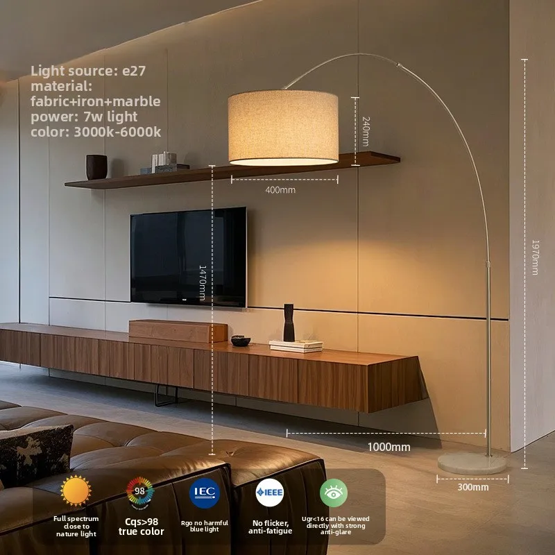 Moderne, minimalistische LED-vloerlamp voor gebruik bij het vissen, luxe sfeerverlichting voor naast de bank in de woonkamer.