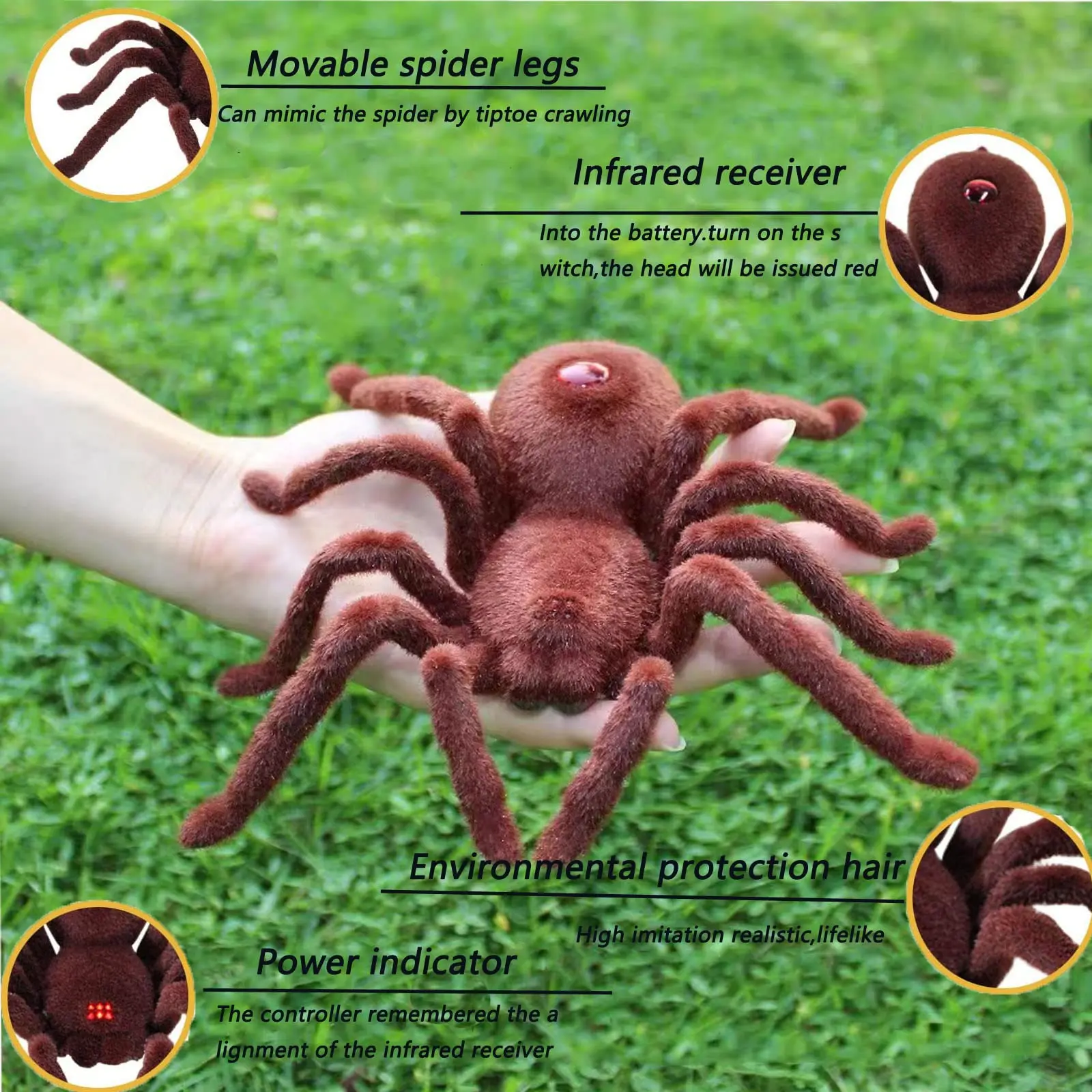 Juguete de araña con control remoto por infrarrojos, tarántula peluda realista de felpa para broma de Halloween, regalo para niños y niñas, Animal RC