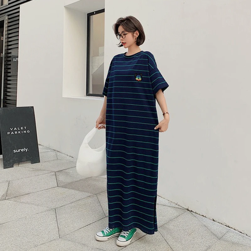 2023 Women\'s Clothing Loose Summer Thin Casual Fashion Trend Streetwear O-neck Short Sleeve Pullovers Striped Oversized Dresses