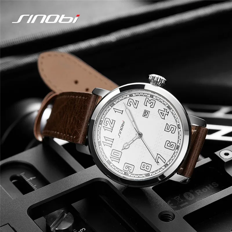 Sinobi Genuine Leather Watch Men\'s Watch Fashion Simple Japan Imported Movement Sports Military Watches Male Wristwatches reloj