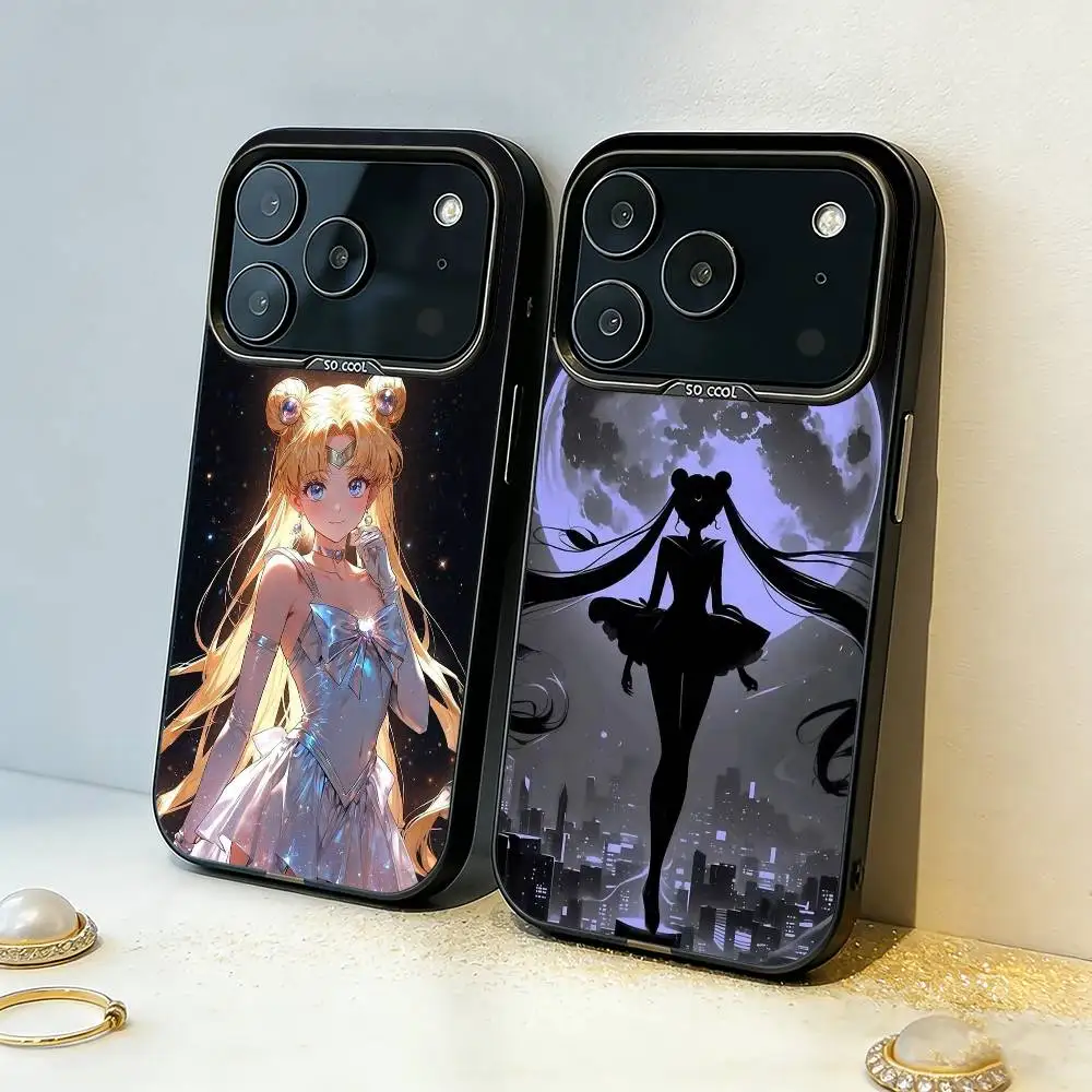 

S-Sailor-M-Moon Anime Phone Case For iPhone17 16 15 14 13 12 Pro Max Grey Black Matte Laser Metallic Aurora Funda