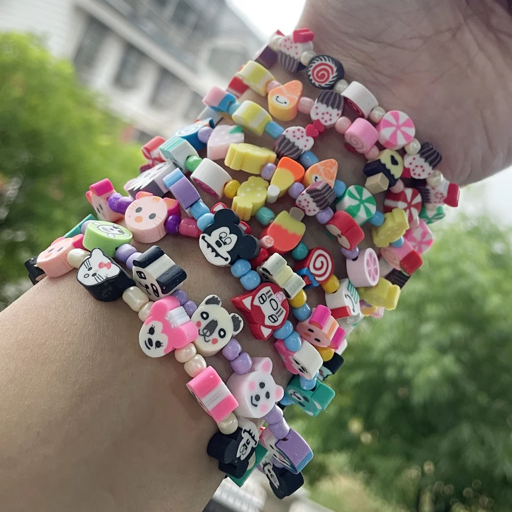 Yupsk لطيف الكرتون الحيوان الحلوى نمط اليدوية حبة سوار للنساء الفتيات الملونة مكدسة سوار المجوهرات هدية بالجملة #2