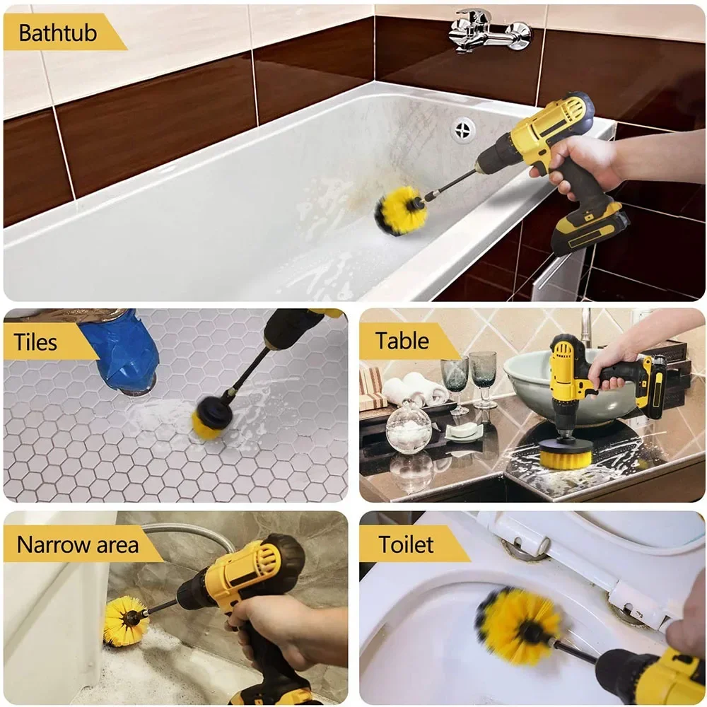 Drill Brush Attachment Set Power Scrubber Cleaning Kit with Extension for Car Wheel Tire Glass Window Cleaner