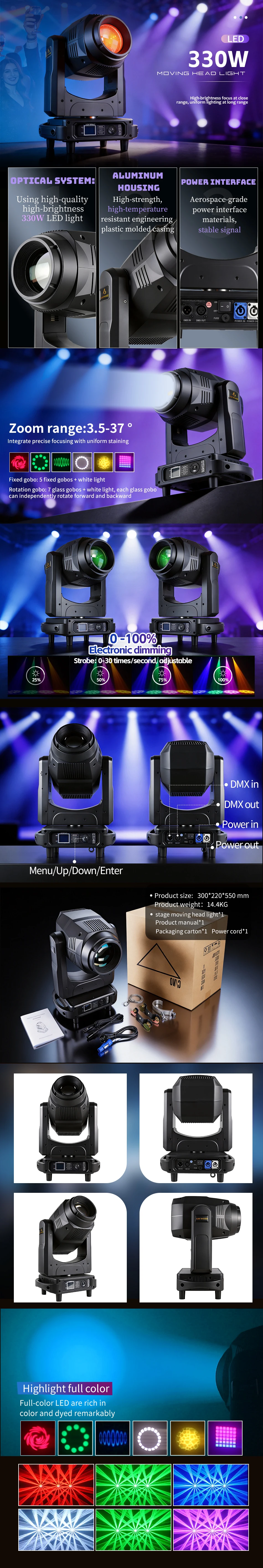 AICPOSE LED 330W Beam Wash Spot mit CMY+CTO Moving Headlight Bühnenlicht DMX512 DJ Disco Party Club Bühnenlichteffekt – Detail 1