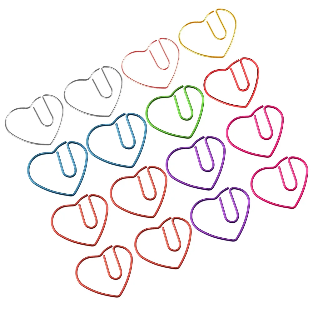 

30Pcs Creative Colorful Heart Paper Clips Metal Bookmark Clips Photo Note Holder Office Document Organizer Creative Clip