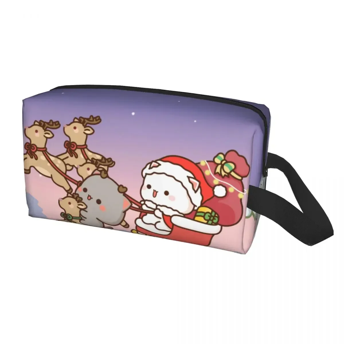 Custom Peach Goma Christmas Reindeer Sleigh Ride Cosmetic Bag Women Big Capacity Makeup Case Beauty Storage Toiletry Bags Box