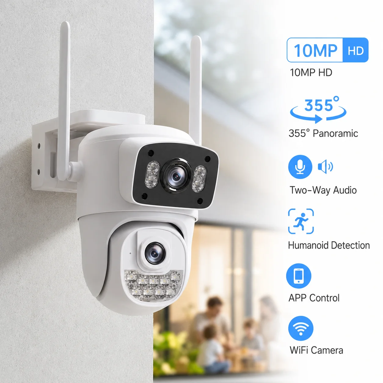 Caméra de sécurité WiFi PTZ Hieasy 10MP à double objectif, double écran, suivi automatique, caméra IP CCTV pour la surveillance à domicile