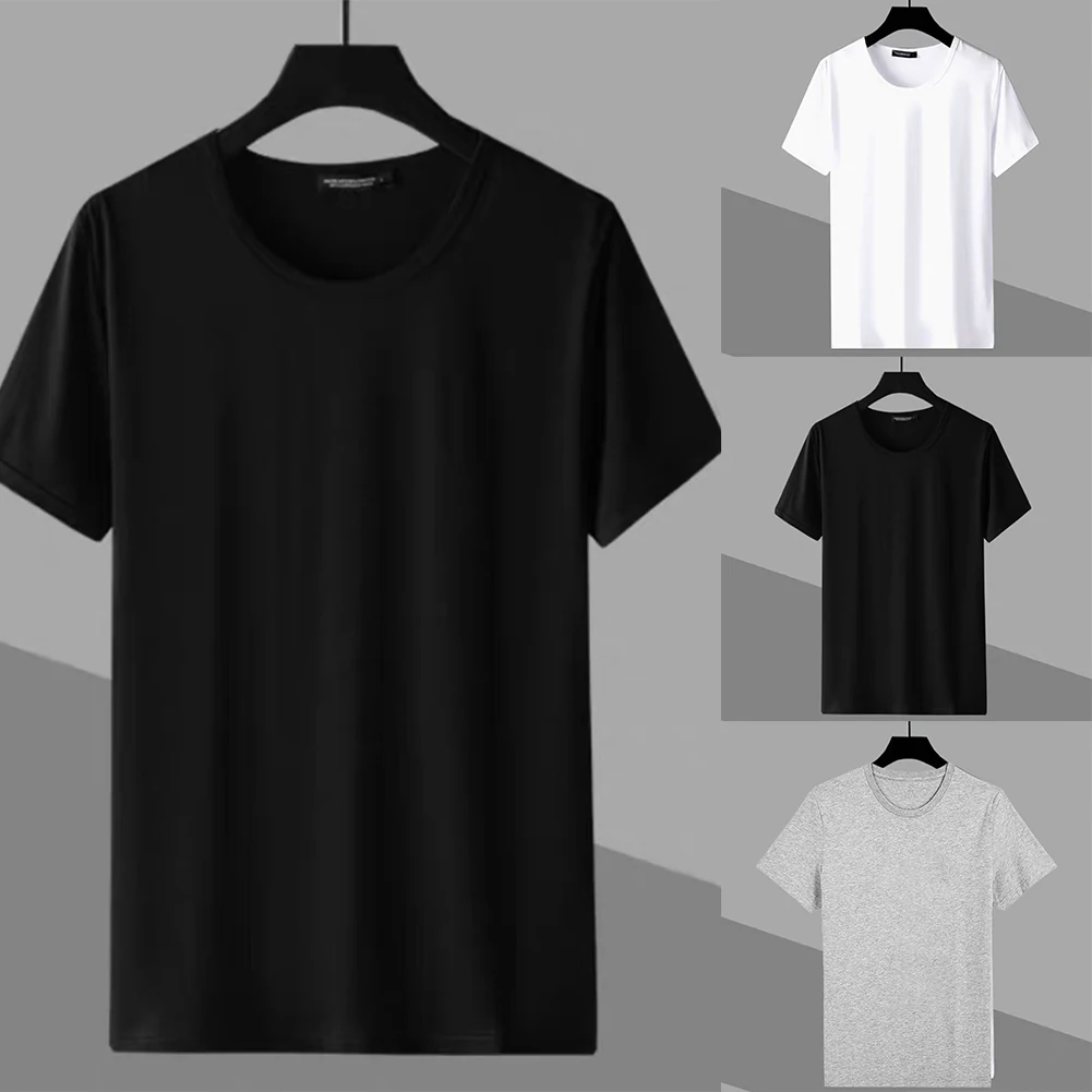 Fashion Solid T-shirts Men Round Neck Tops Summer Short Sleeve Shirts Casual Slim Fit Tee Top Male Breathable Clothing