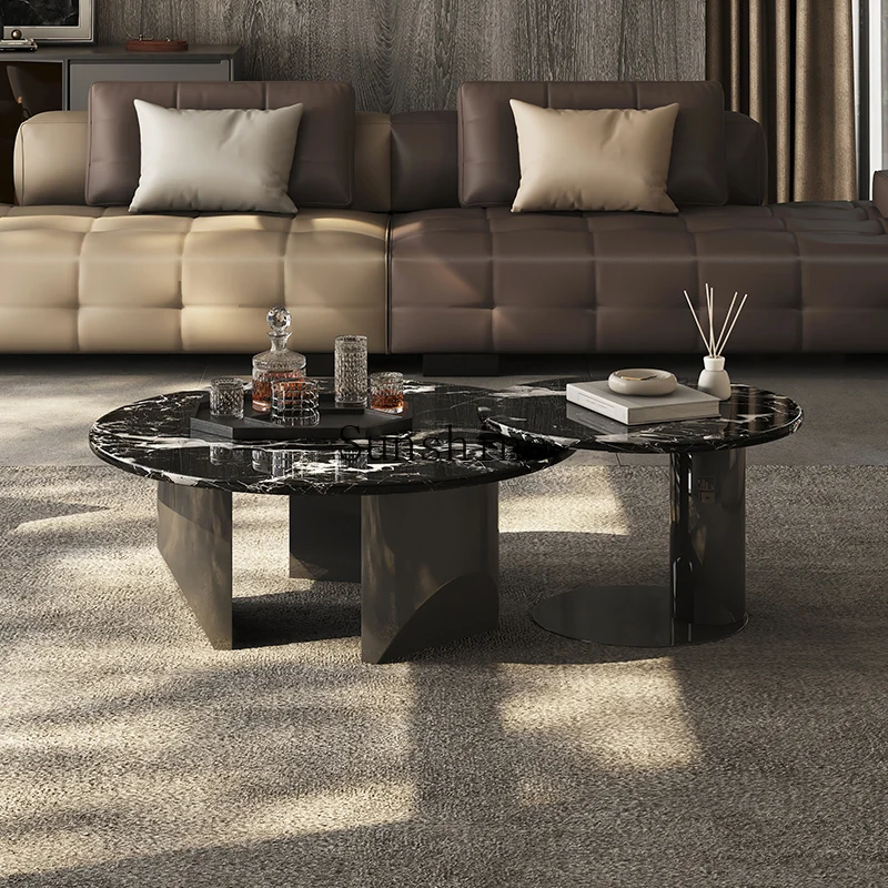 Italian natural luxury stone black rose table modern simple high-end living room design size round coffee table combination