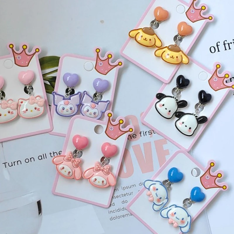 Sanrio Hello Kitty Cartoon Cute Sweet Girl Ear Clip Creative Exquisite Pendant Earrings Jewelry Gift