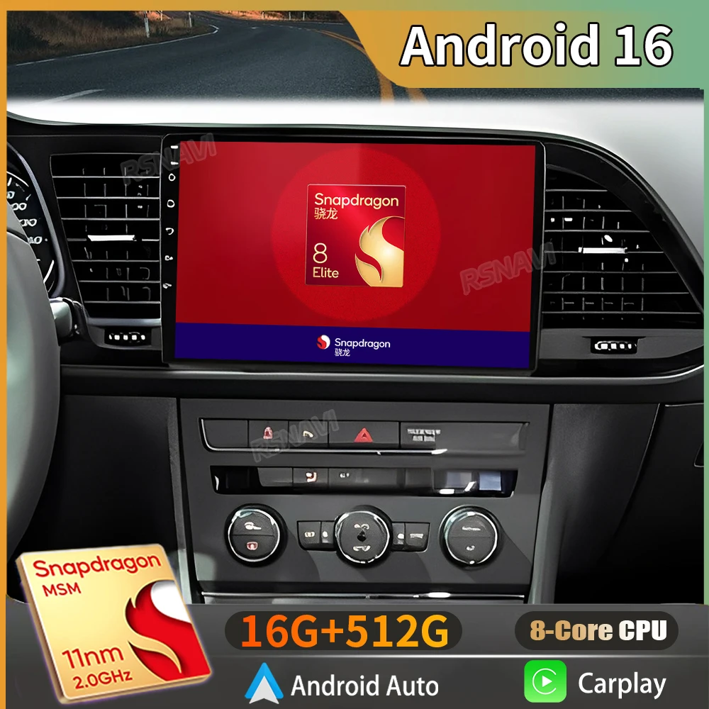 Radio Auto Android 16 con Carplay para Seat Leon 3 2012-2020, Reproductor Multimedia con Navegación GPS, Autoradio WIFI+4G Estéreo Sin 2Din BT