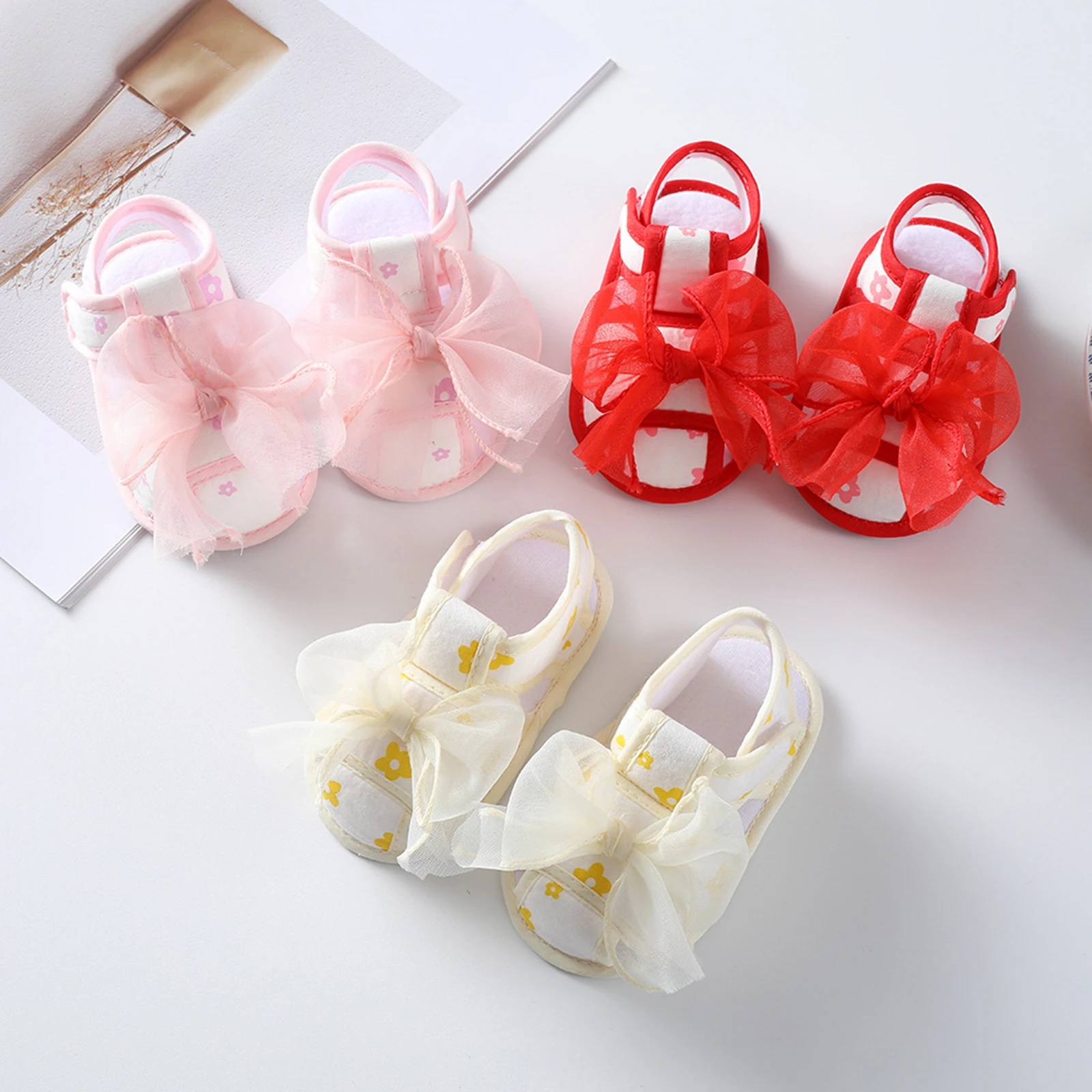 New Baby Toddler Girls Sandal Non-Slip Bowknot Flower Print Summer Casual Daily Flat Shoes Hot Sale