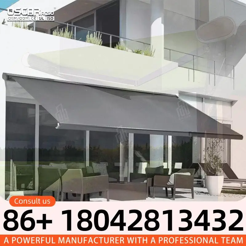 Outdoor Motorized Retractable Full Cassette PVC Awning Customizable Size Waterproof Remote Control Used in Backyard Patio Garden