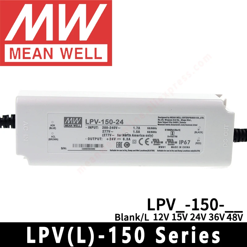 Meanwell LED Driver LPV-150 Series 12V/15V/24V/36V/48V meanwel LPVL-150 LED Transformer IP67 LED Power Supply Constant voltage
