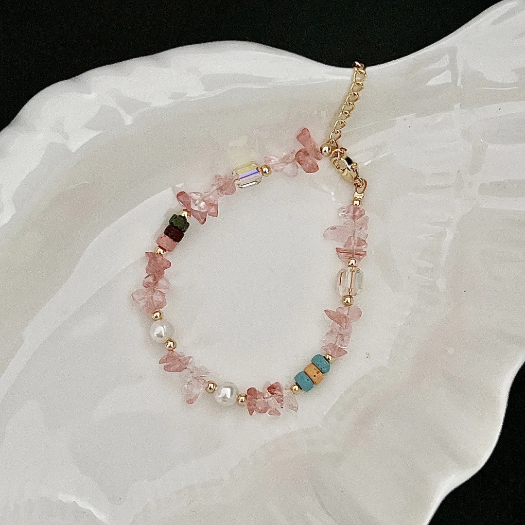 

Irregular Pink Gravel Natural Stones Freshwater Pearls Sweet Beaded Strand Bracelets for Women Female Girls Hand Accessories