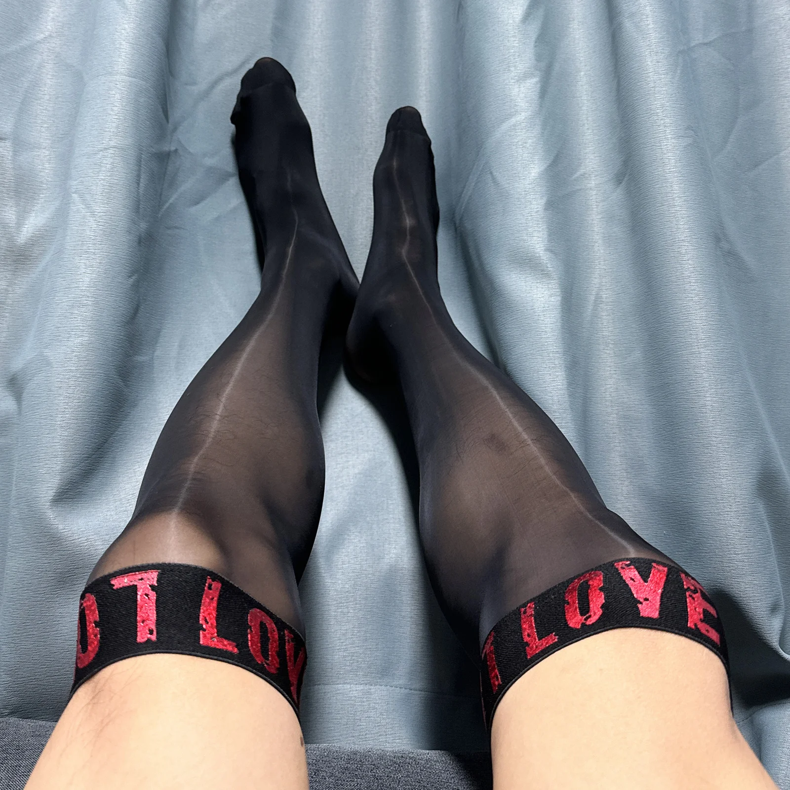 Long Socks Sexy Silky Oil Shine Stockings Men Ultra Thin Transparent Sheer See Through JK Tube Socks Letter Welt