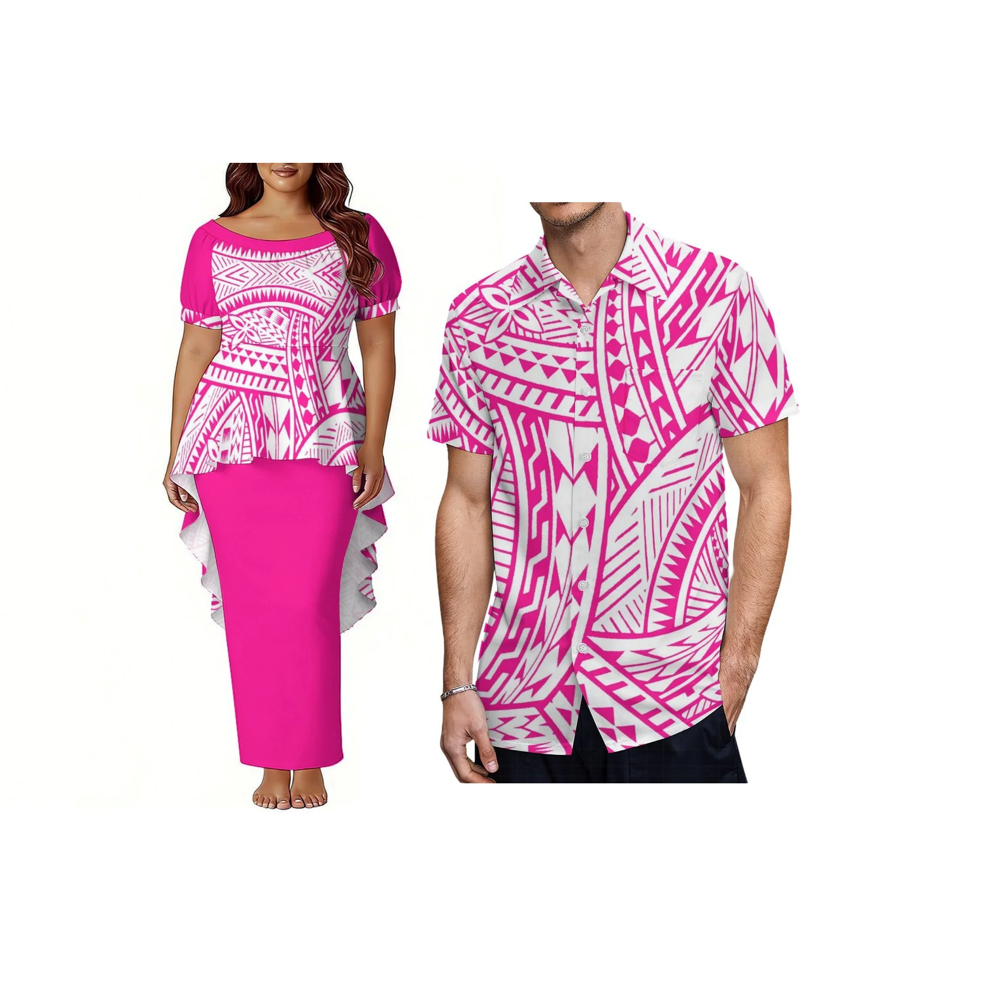 Factory Wholesale Custom Elegant Womens Fishtail Dress Polynesian Design Puletasi Puff Short Sleeve Prom Dress Two Pieces
