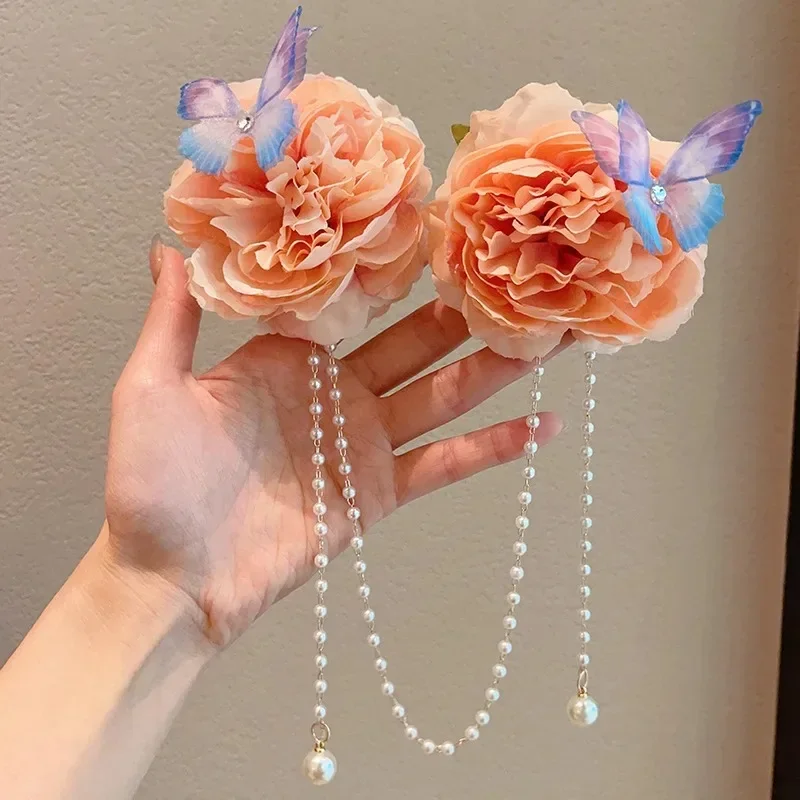 Baby cute mermaid Princess Pearl Tassel bow forehead chain hair clip children hair accessories girls super many styles hair clip