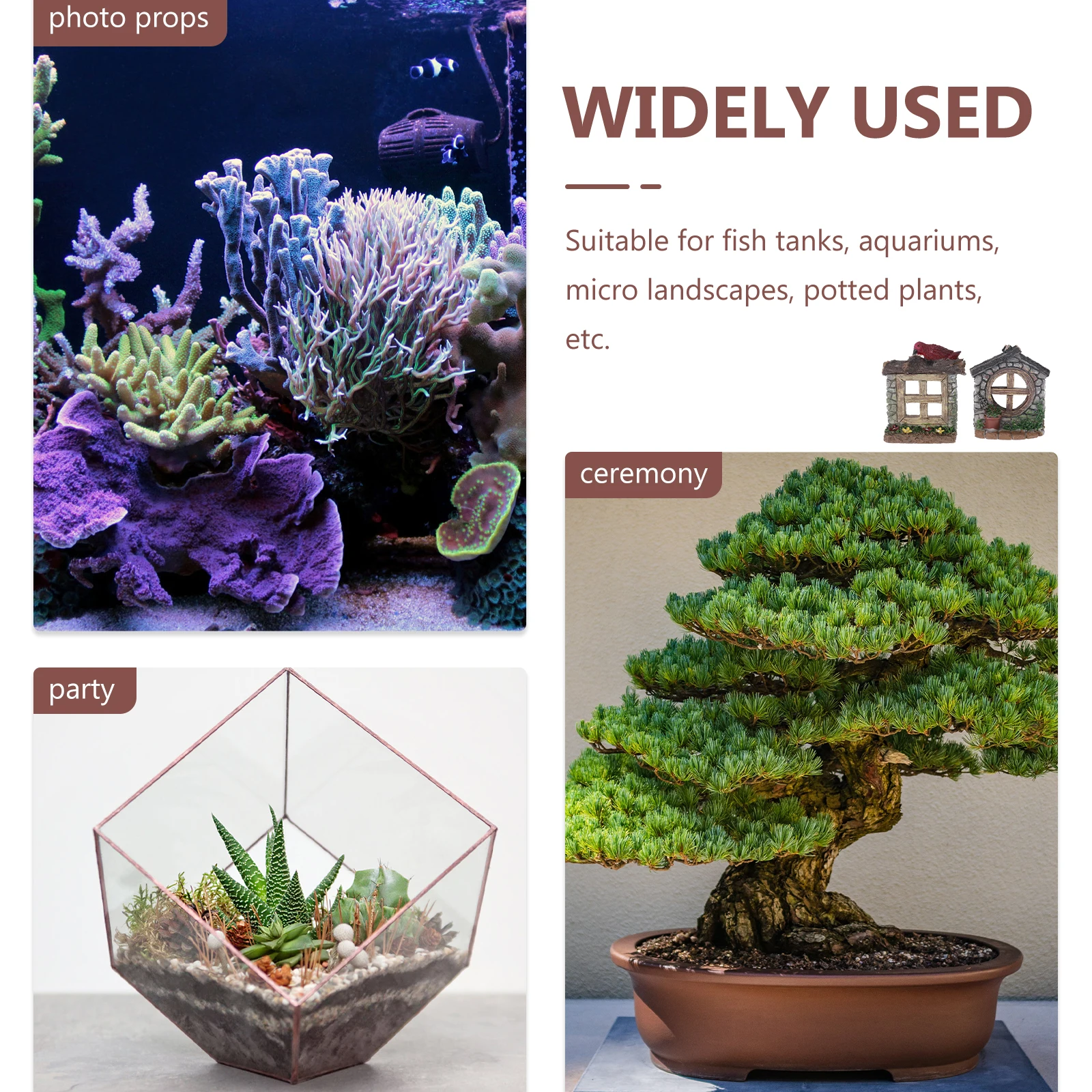 

4 Pcs Decoration Fish Tank Succulent Flower Pot Potted Ornaments Sculpture Micro Landscape Office