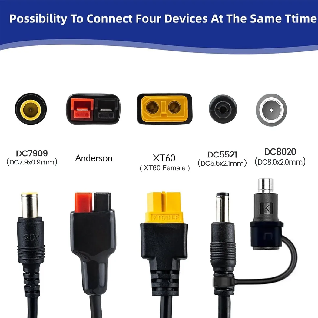 5 4 in 1 Solar Connector to XT60/DC5521/7909/8020 Solar Panel Extension Cable Splitter Power Cord Energy Storage Charging Cable