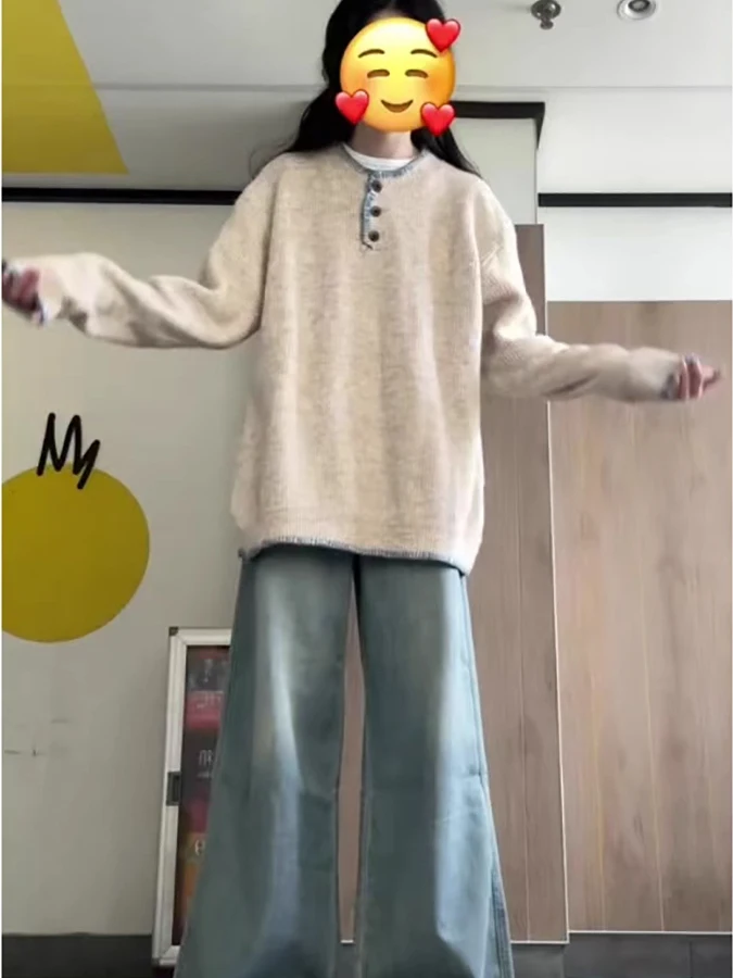 Lockerer Strickpullover für Damen, weich, gemütlich, Overhead-Stil, Herbst, Neuankömmling, faionable, vielseitig, lang, Sve, rund, warmes Oberteil