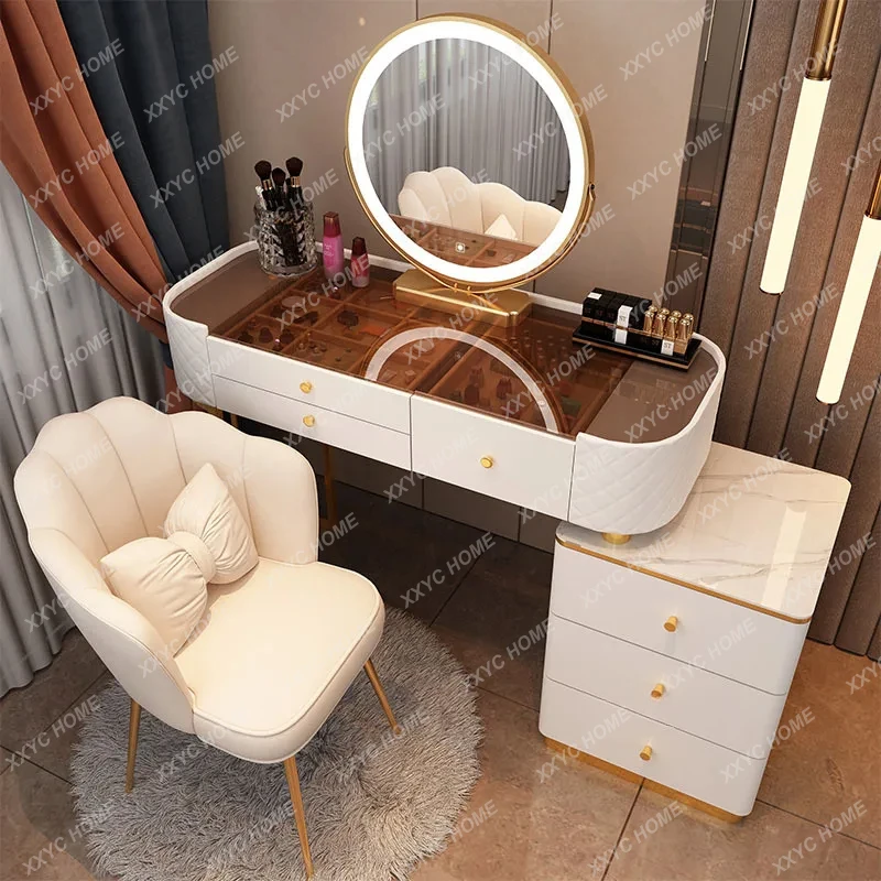 Light Luxury Fashion Dressers Bedroom Furniture Three-color LED Light Mirror Dresser Simple Storage Cabinets Dressing Table One