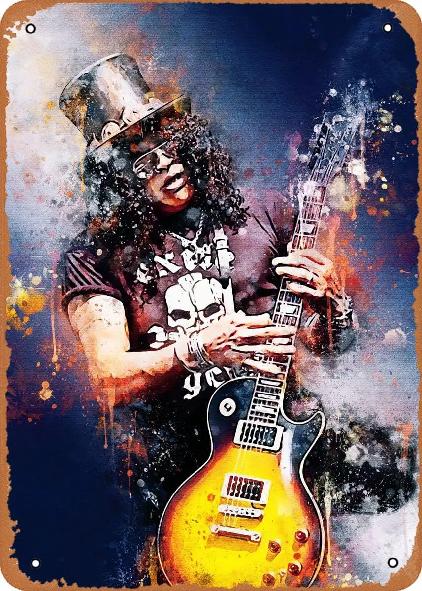 Guitarist Slash Watercolors vintage Metal Tin Sign Poster Vintage Art Wall Decor 12 x 8 inch