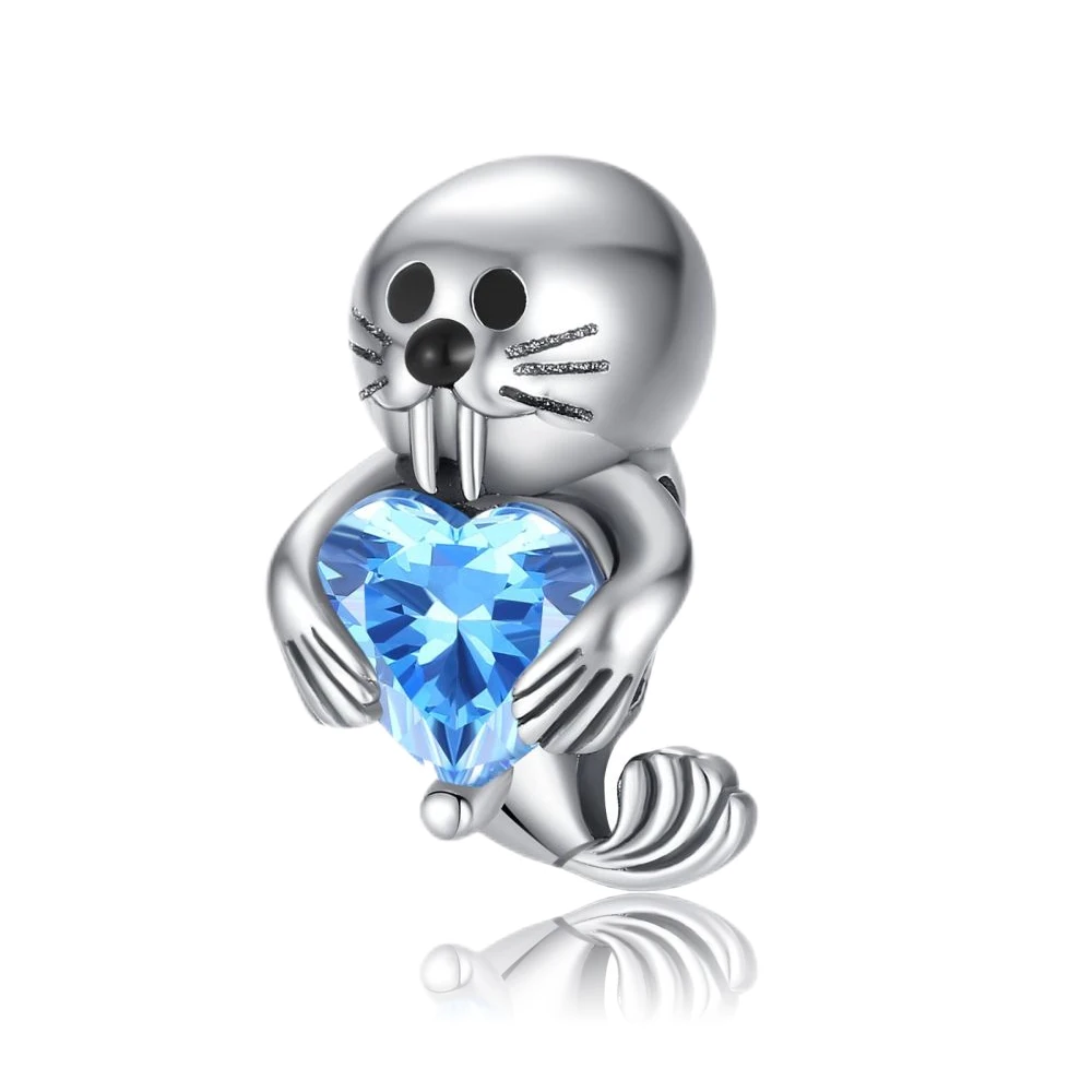 

Ahthen 925 Sterling Silver Hot Sale Beads Walrus Hug Heart Charm fit Snake Chain Bracelets Necklaces for Women Jewelry Making