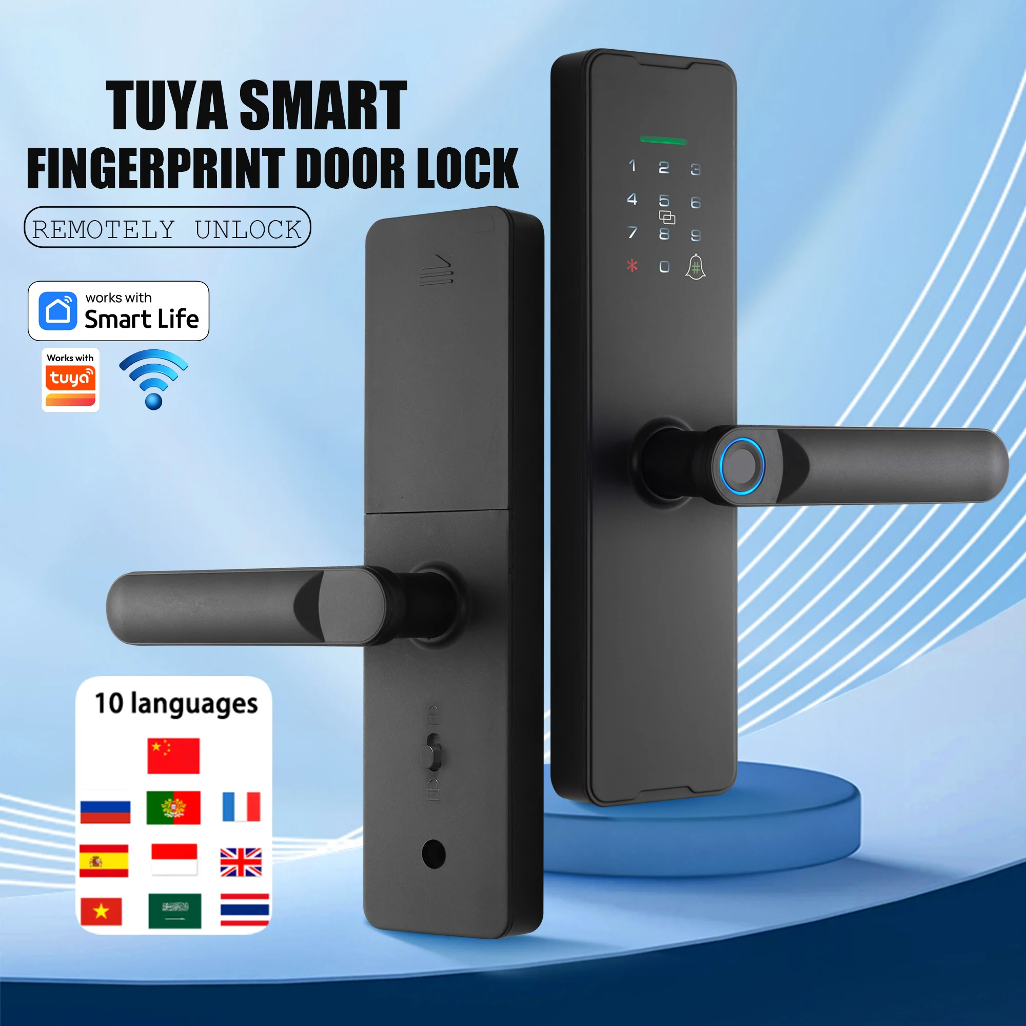 

Wafu Smart Tuya WiFi Door Lock Biometric Digital Electronic Lock Tuya App Remote Control Key/Card/Fingerprint/Code/App Unlock