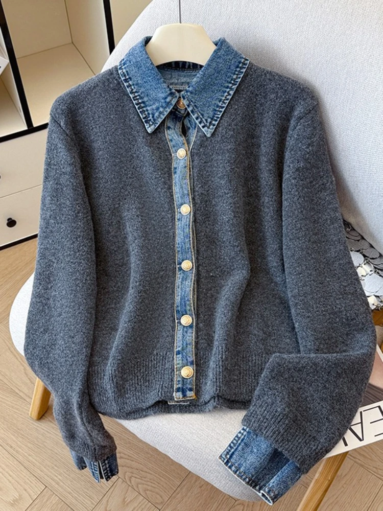 

REALEFT осень-зима винтажные лоскутные женские свитера с длинным рукавом воротник-поло корейский повседневный свободный кардиган женский свитер