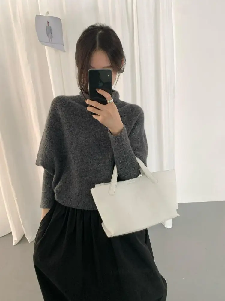 

Autumn Winter Solid High Neck Long Sleeved Pullover Short Sweater Women's Slim Versatile Knit Tops Casual Simplicity Clothing