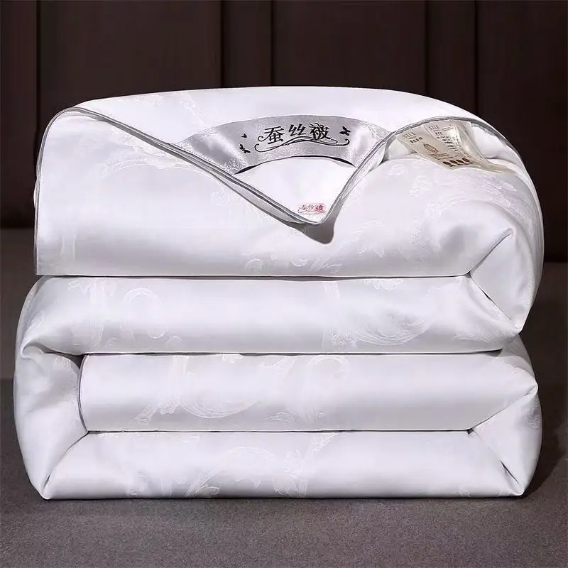 Natural Mulberry Silk Comforter Lightweight Cotton Jacquard Quilt for Four Seasons Twin Queen King Size Bedding Single Double Du