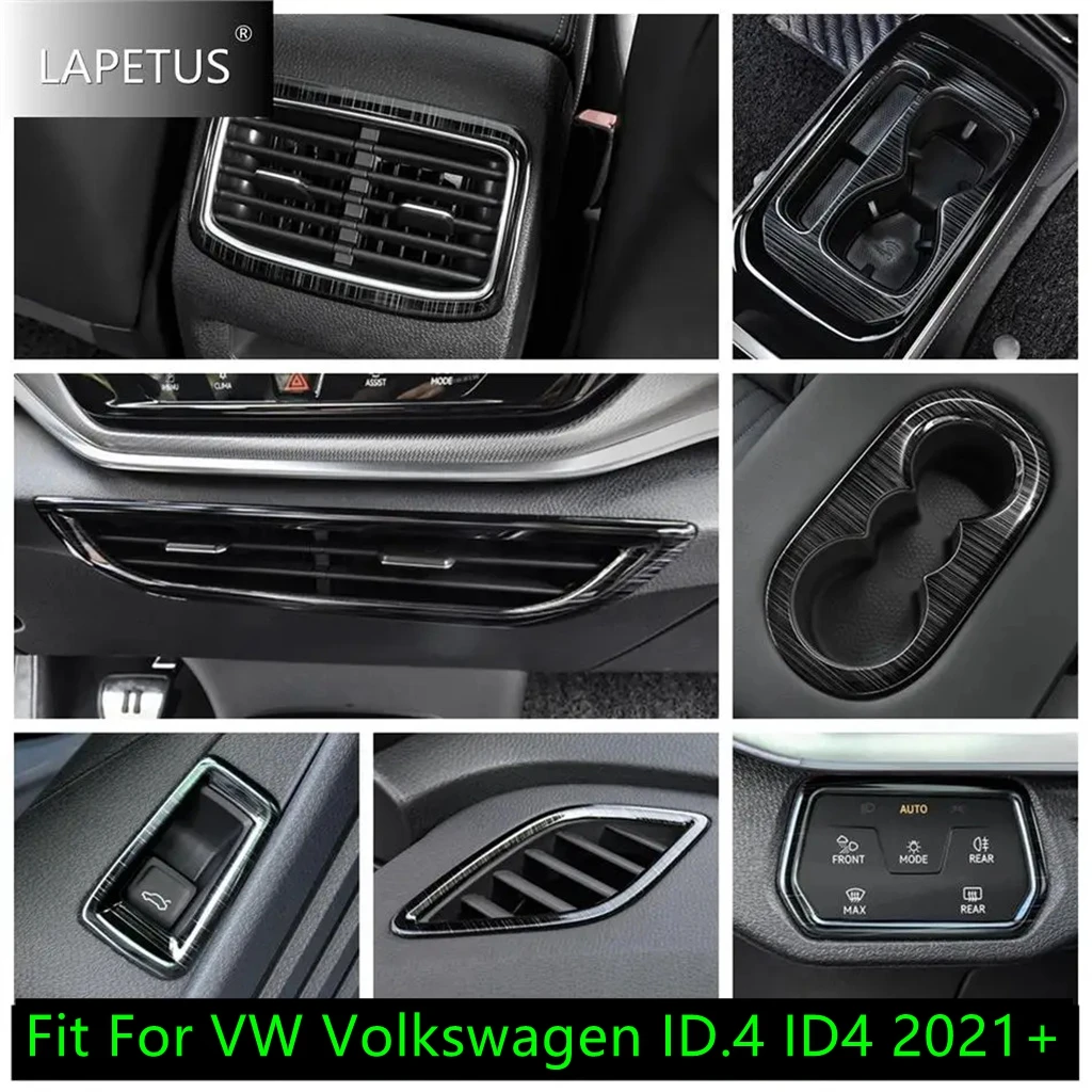 

Black Brushed Auto Head Lights / Trunk Switch / Water Cup Cover Trim For VW Volkswagen ID.4 ID4 2021 - 2024 Interior Accessories